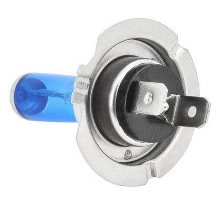 H7 Halogen Car Headlight Twin Pack For Night Driving - close-up blue-tinted H7 halogen bulb with silver and black casing