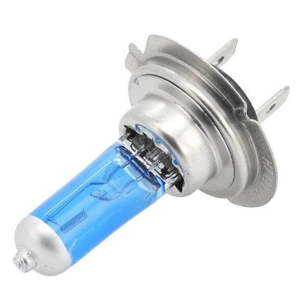 H7 Halogen Car Headlight Twin Pack For Night Driving blue silver black casing single bulb close-up