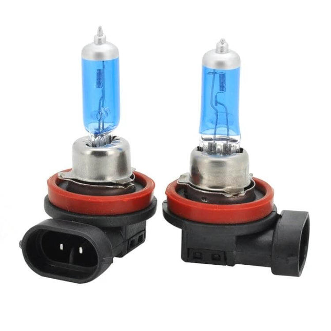 H11 Halogen Car Headlight Bulbs 2 Pack White Light - pair of blue-tinted H11 12V 100W halogen bulbs with H11 connector for brighter night driving
