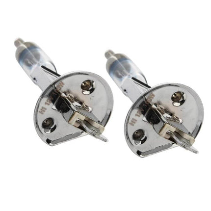 Two Pack Warm White H1 Car Headlight Bulbs for Easy Replacement - close-up of two H1 xenon-style 4300K replacement bulbs