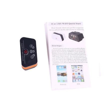 Handy Car Diagnostic Scanner for Everyday Vehicle Maintenance - OBD2 Bluetooth/WiFi adapter with quick start guide on white background