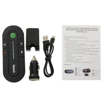 Bluetooth Hands Free Transmitter For Car Music And Calls compact kit with USB cable car charger and manual