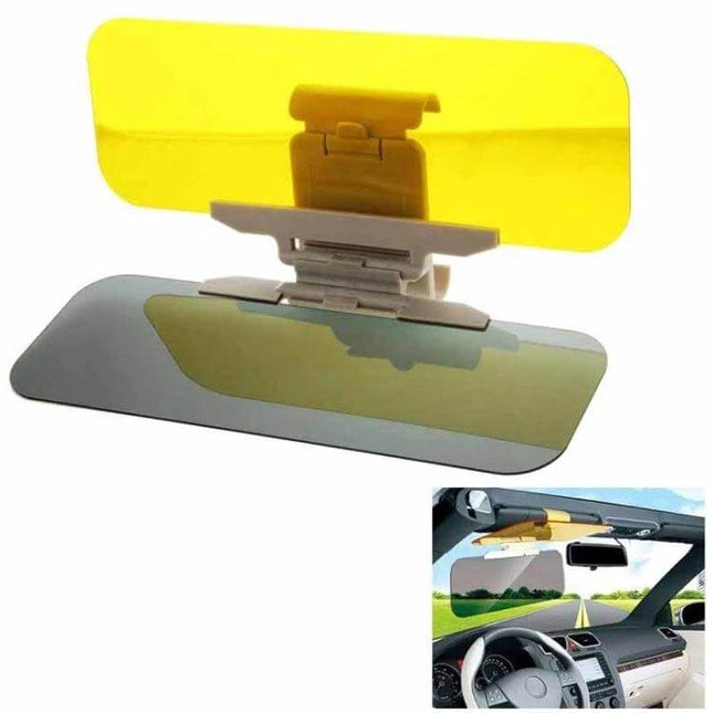 2-In-1 Car Sun Visor Mirror Anti-Glare for Day and Night Driving – dual yellow night and tinted day visors, 32x14cm adjustable clip-on sunshade