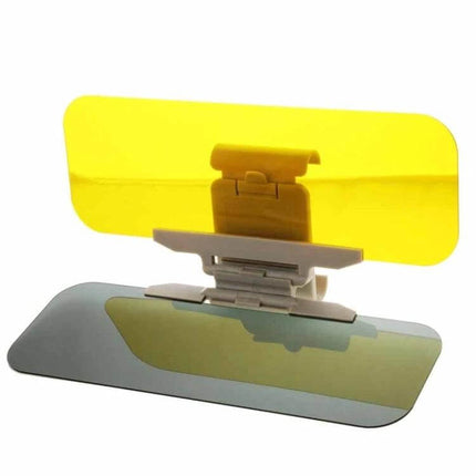 2-In-1 Car Sun Visor Mirror Anti-Glare for Day and Night Driving - dual yellow night and tinted day visors, 32x14 cm adjustable angle, clip-on