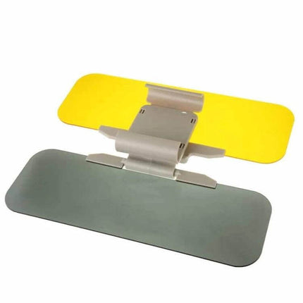 2-In-1 Car Sun Visor Mirror Anti-Glare for Day and Night Driving - dual yellow night and gray day visors, adjustable 32 x 14 cm fit