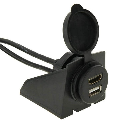 USB and Micro HDMI to USB and HDMI Car Dash Cable 2m black dash-mount extender with USB and HDMI ports, 2m cable