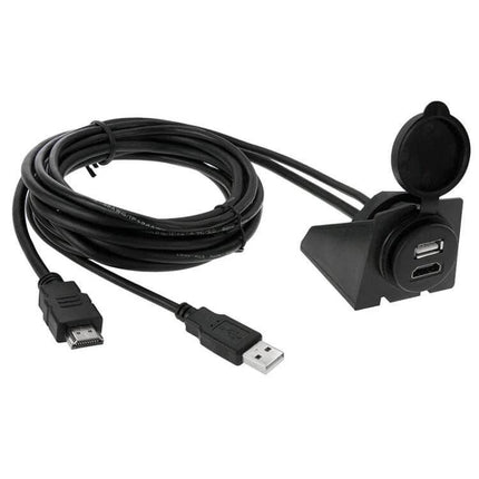 USB 2.0 HDMI Extension Cable 2m for Car Dashboard Setup - 2m extension with USB and HDMI connectors and dash mounting panel