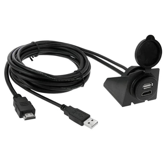 USB 2.0 HDMI Extension Cable 2m for Car Dashboard Setup - 2m extension with USB and HDMI connectors and dash mounting panel