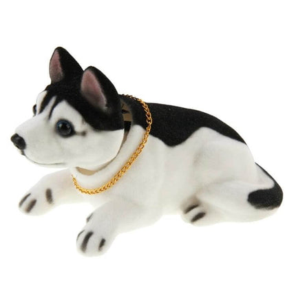 Lovely Husky Nodding Dog Car Decor For Your Car Interior playful dashboard nodding husky ornament in black white with gold chain