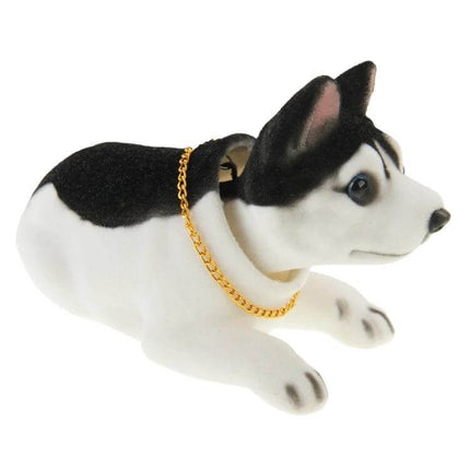 Lovely Husky Nodding Dog Car Decor For Your Car Interior – dashboard nodding husky figurine with gold chain, playful car accessory