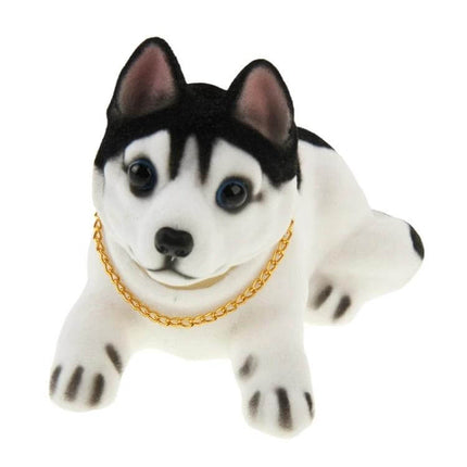 Lovely Husky Nodding Dog Car Decor For Your Car Interior - cute dashboard nodding husky figurine with gold chain, easy-to-install car ornament