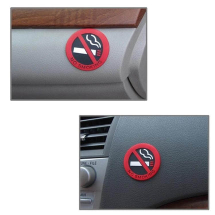 Decorative No Smoking Sign Stickers for Cars, 3 Pack, 5x5 cm - round red no smoking stickers applied to car dashboard and panel