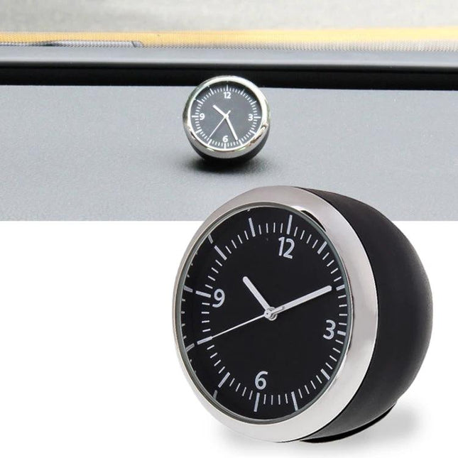 Timeless Mechanical Clock for Daily Car Commutes - classic dashboard mechanical clock with black face and silver trim for hands-free timekeeping