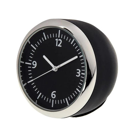 Timeless Mechanical Clock for Daily Car Commutes - classic black dashboard mechanical clock with silver bezel for easy time checks while driving
