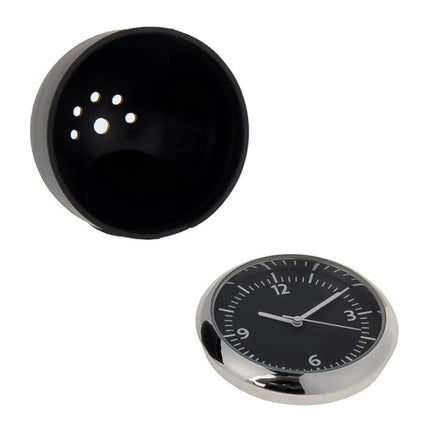 Timeless Mechanical Clock for Daily Car Commutes - compact black dashboard mechanical clock with silver bezel and protective housing