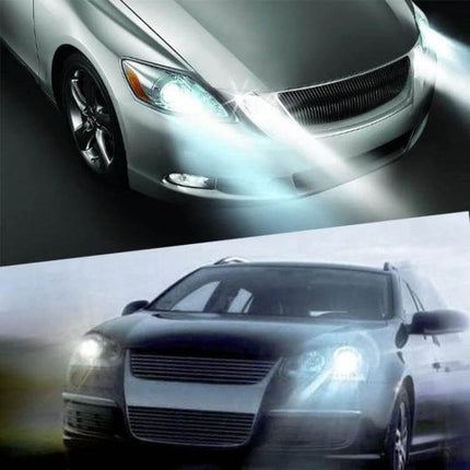 H1 LED Fog Light For Cars White Light Easy Install Everyday Use - bright white fog lights shown on two cars