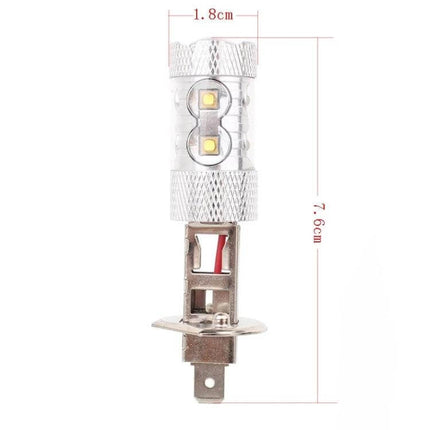 Car Fog Light LED Bulb White For Safer Night Driving - compact 7.6cm high LED fog light bulb with dual chips, silver metal base, fits multiple automotive fixtures