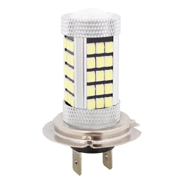 H7 LED Fog Light Pair For Cars, 6500K White, DC12V - close-up of single H7 LED bulb with multiple SMD chips and metal H7 base