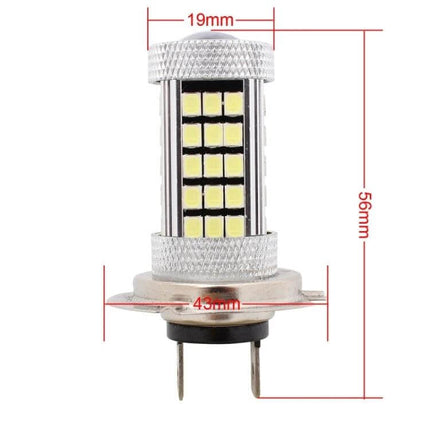 H7 LED Fog Light Pair For Cars, 6500K White, DC12V - H7 base LED fog bulb with 56mm length and 43mm flange, plug-and-play replacement