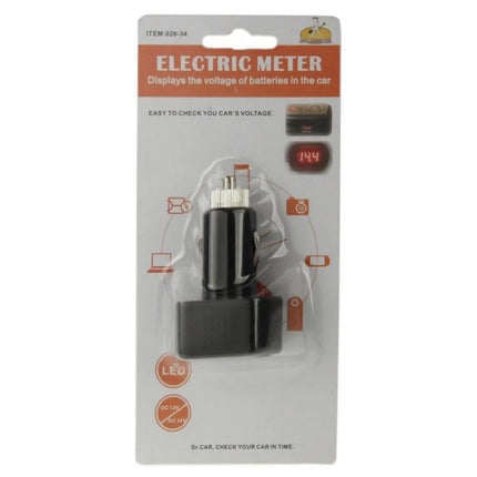 Handy Voltmeter for Monitoring Car Battery Levels on Drives - LED cigarette lighter plug voltmeter in packaging showing 14.4V display