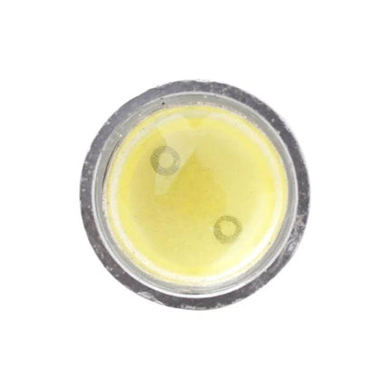 2 Pack LED White Car Brake Light Bulbs For DC 12-24V close-up of single bulb lens showing yellow LED emitter and metal rim