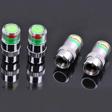 Tire Pressure Monitoring Caps for Daily Vehicle Checks - chrome valve caps with visual green/red indicator for quick daily tire inspections