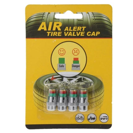 Tire Pressure Monitoring Caps for Daily Vehicle Checks - visual set of air alert tire valve caps showing safe (green) and danger (red) indicators