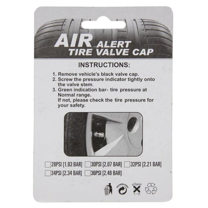 Tire Pressure Monitoring Caps for Daily Vehicle Checks - air alert tire valve cap packaging with instructions and pressure indicator