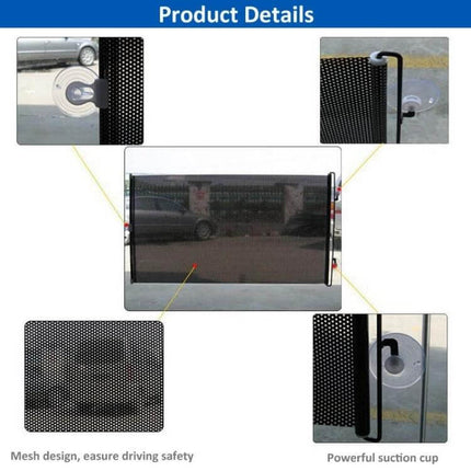 Retractable Sun Shade for Car Back Windshield, 125cm x 45cm - black mesh retractable rear window sun shade with suction cups and side rail