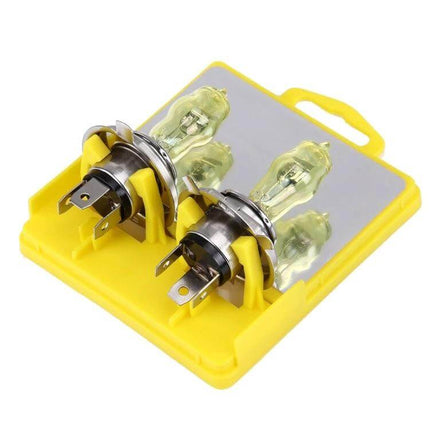 H4 Xenon Pure Yellow Headlight Bulbs For Cars Daily Driving - pair of yellow-tinted H4 xenon bulbs in yellow retail case for improved fog and low-light visibility