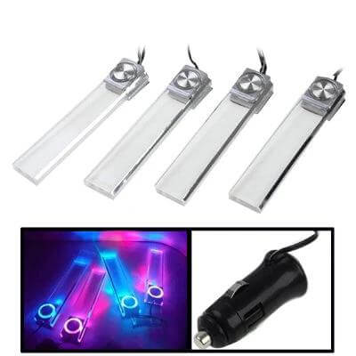 Blue LED Car Dash Decoration Lamp For Interior Ambiance - silver ABS bullet plug-in strips, 360° adjustable blue interior ambient lighting