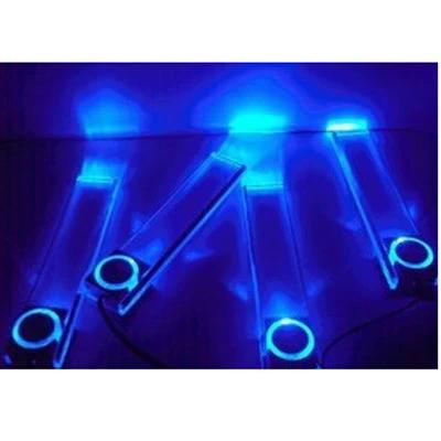 Blue LED Car Dash Decoration Lamp For Interior Ambiance glowing under dash with silver ABS bullet casings, 360-degree adjustable, waterproof plug-in light