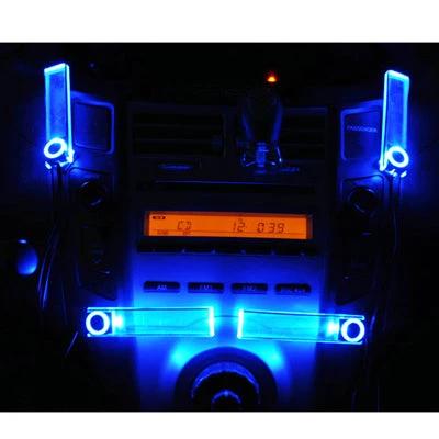 Blue LED Car Dash Decoration Lamp For Interior Ambiance glowing in car console with silver bullet ABS casings, 360° adjustable waterproof dash accents