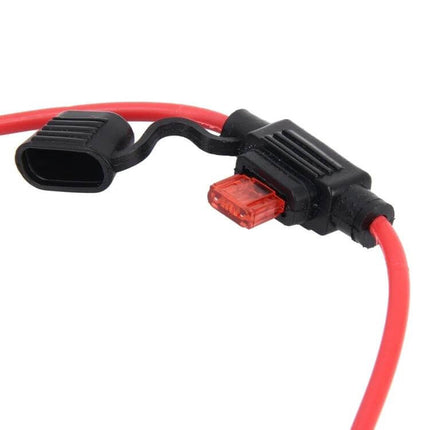 Waterproof Fuse Holder with Wire for DC 12V Circuits, red wire and black sealed inline holder protecting blade fuse for automotive and marine use