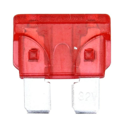 Auto Mini Blade Fuse Set 7 Common Amps For Cars And SUVs - red 32A mini blade fuse close-up for 12V car glove box roadside kit