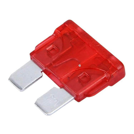 Auto Mini Blade Fuse Set 7 Common Amps For Cars And SUVs - red 12V mini blade fuse close-up for glove box roadside repairs