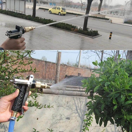 Durable Copper High-Pressure Water Gun for Car and Outdoor Cleaning spraying strong stream to wash car and water plants