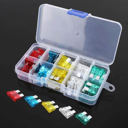 50 Pack Car Blade Fuses Assorted Amp Ratings For Vehicle - clear plastic organizer with 50 multicolored blade fuses (10A 15A 20A 25A 30A)