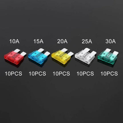50 Pack Car Blade Fuses Assorted Amp Ratings For Vehicle - 50PCS blade fuse kit 10A red 15A blue 20A yellow 25A clear 30A green for car truck SUV maintenance