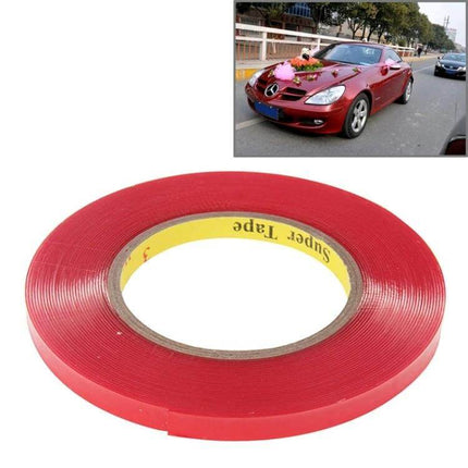 Transparent Double Sided Adhesive Tape for Repairs, 10m Roll - clear red double-sided tape roll shown with car trim application