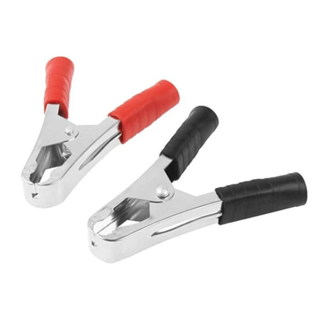 100A Car Battery Terminal Alligator Clips, For Battery Charging Pair - red and black iron-plated copper clamps with insulated handles for charging and testing