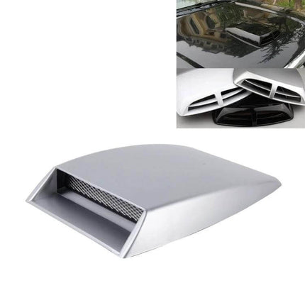 Turbo Style Air Intake Bonnet Scoop for Vehicle Decoration mounted on car bonnet, silver aggressive air intake scoop