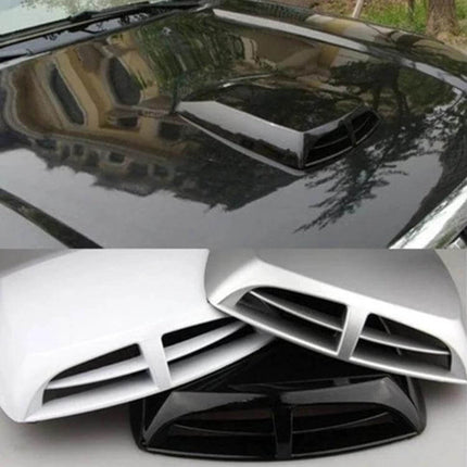 Turbo Style Air Intake Bonnet Scoop for Vehicle Decoration on black car bonnet, aggressive hood scoop improving airflow and engine protection