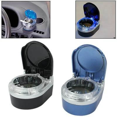Portable LED Car Ashtray With Inner Night Light For Travel Random Color compact car ashtray with LED night light, 90x70x45mm, plastic and metal