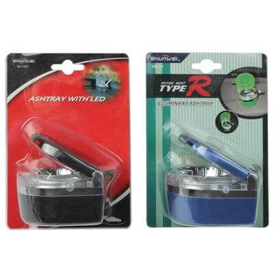 Portable LED Car Ashtray With Inner Night Light For Travel Random Color - compact 90x70x45mm plastic metal car ashtray with LED shown in red and green packaging