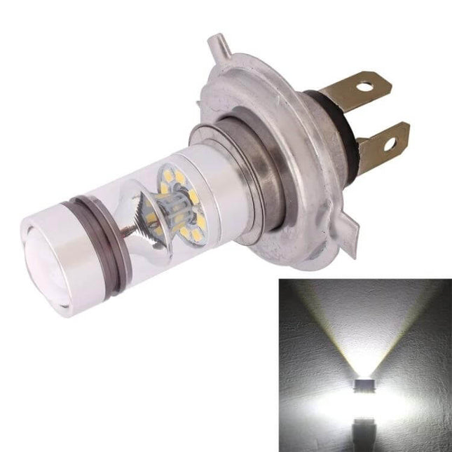 LED Car Front Headlight Bulb for Daytime Running Light in silver LED design showing bright white beam and plug-and-play base