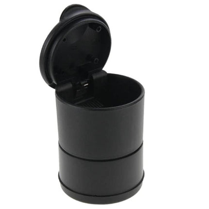 Portable Car Ashtray, Compact 6.9x6.9x10 Cm For Travel - black travel-sized car ashtray with flip lid and compact cylinder design