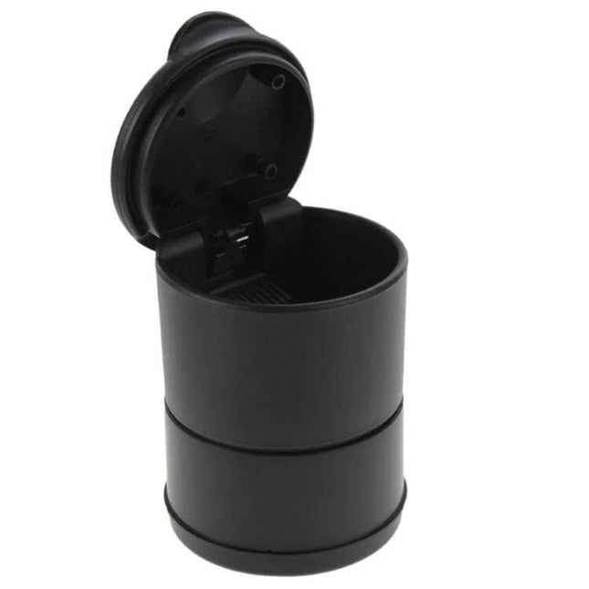 Portable Car Ashtray, Compact 6.9x6.9x10 Cm For Travel - black travel-sized car ashtray with flip lid and compact cylinder design