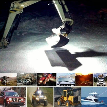 LED Floodlight IP67 Waterproof For Outdoor Night Work mounted illuminating excavator bucket in snowy night scene
