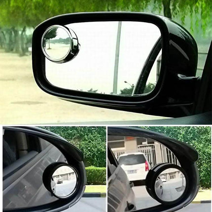 Compact Set of 2 Black Round Blind Spot Mirrors for Cars mounted on driver side mirror to improve rear visibility and safe lane changes